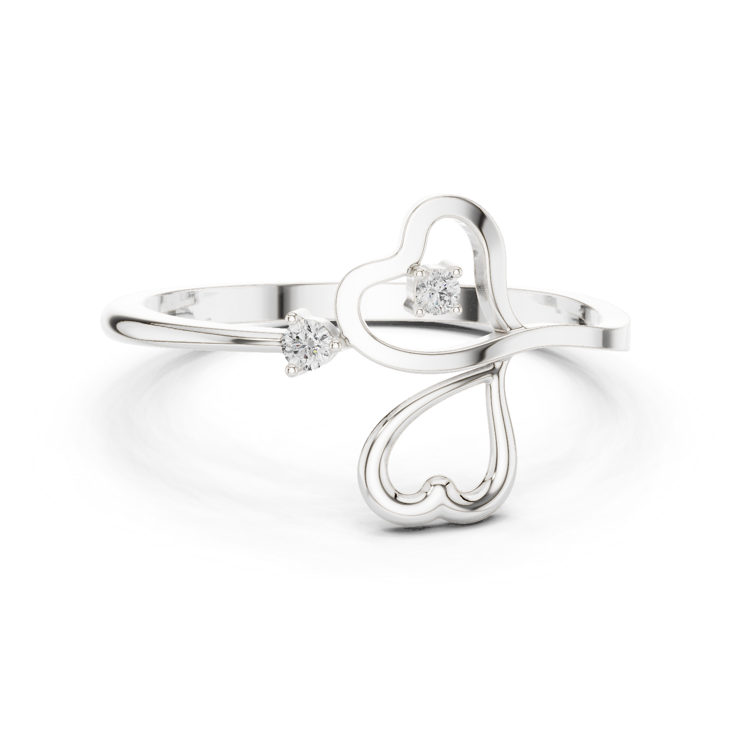 0.03 Carat Diamond Open Double Heart Bypass Ring | Yellow Gold