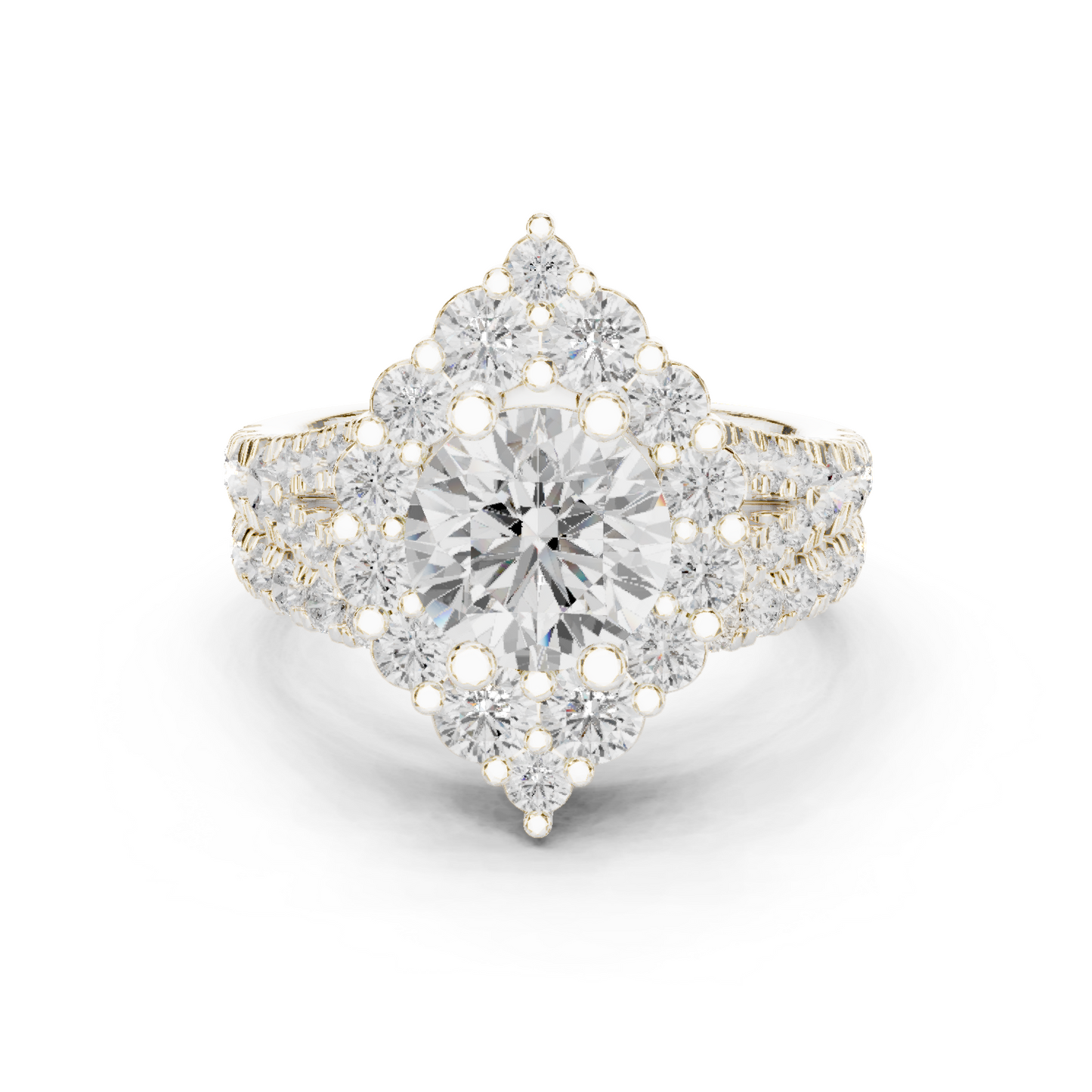 3.59ctw Round Diamond Kite Shape Cluster Ring Wide Split Band - Solid Gold