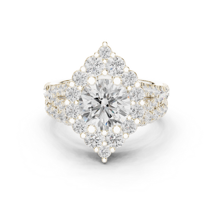 3.59ctw Round Diamond Kite Shape Cluster Ring Wide Split Band - Solid Gold