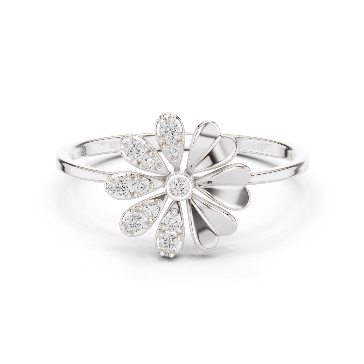0.09 Carat Diamond Split Flower Daisy Ring | Yellow Gold