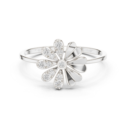 0.09 Carat Diamond Split Flower Daisy Ring | Yellow Gold