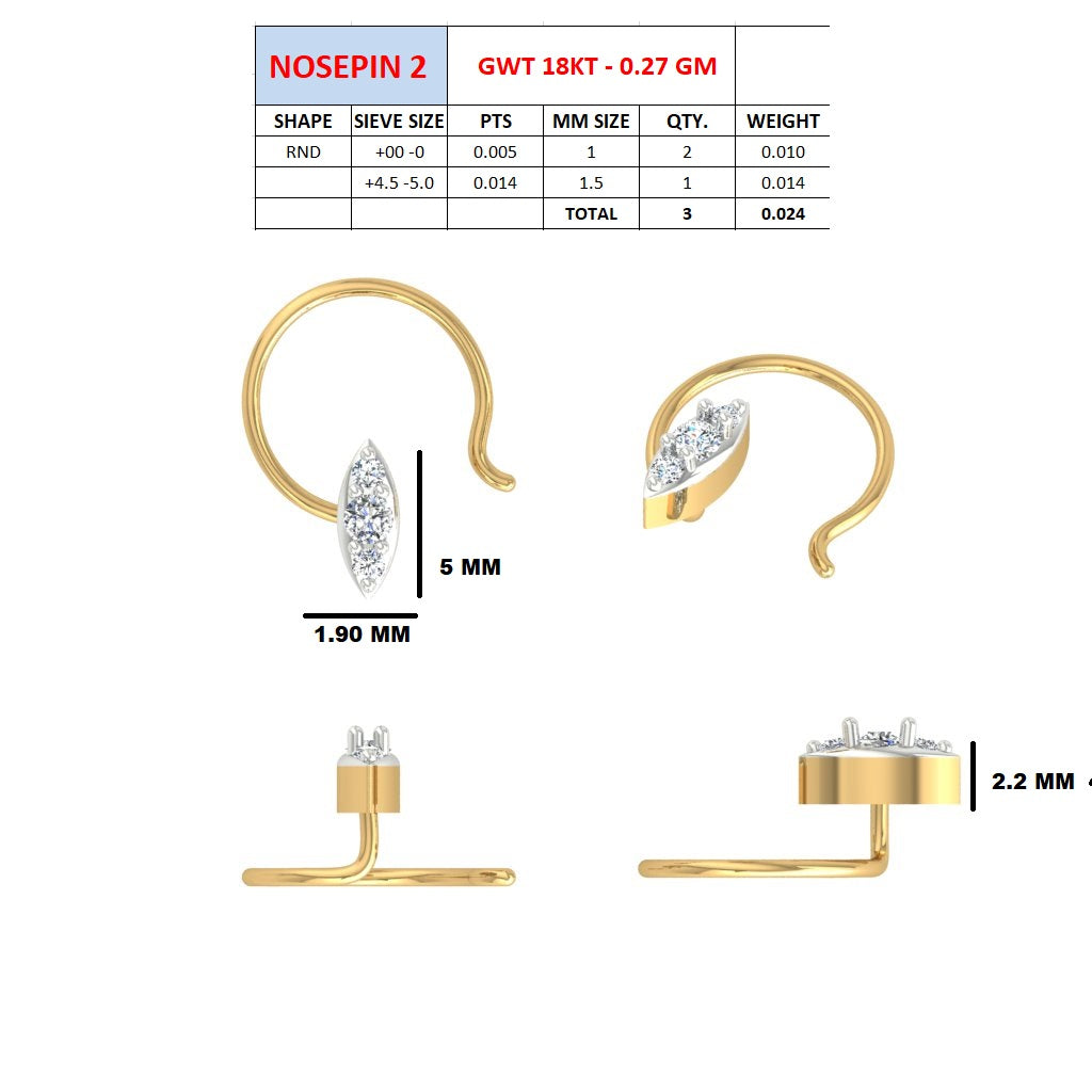 Gold and Diamond Nose Pin for Daily wear.