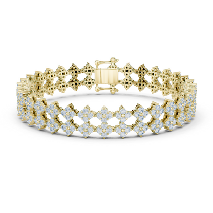 5.12CTW Wide Floral Lattice Diamond Bracelet in Yellow Gold