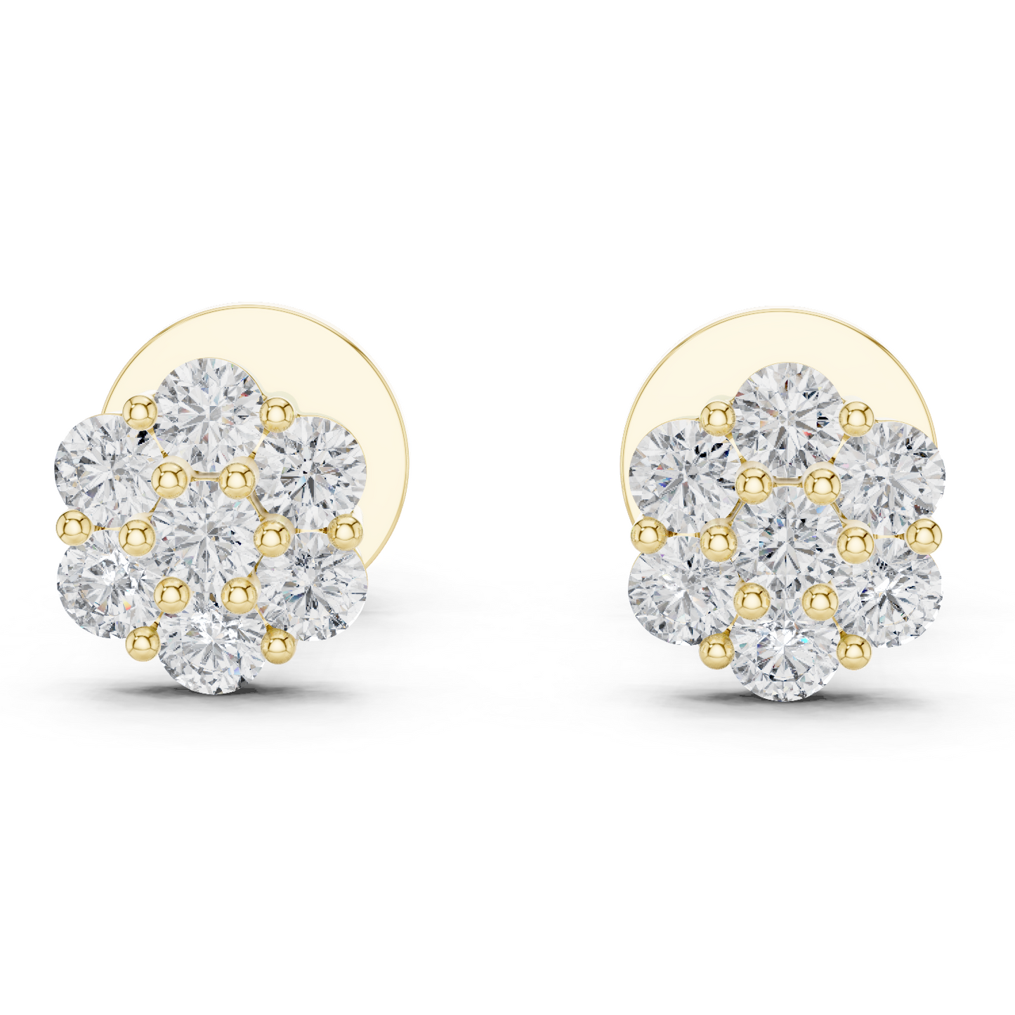 0.42ctw Round Diamond Flower Cluster Stud Earrings - Solid Gold