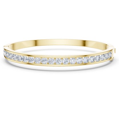 3.47CTW Round Diamond Channel Hinged Bangle - Yellow Gold