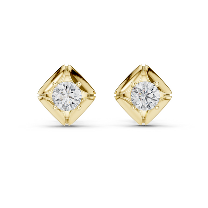 0.48ctw Round Diamond Architectural Cushion Kite Stud Earrings - Solid Gold