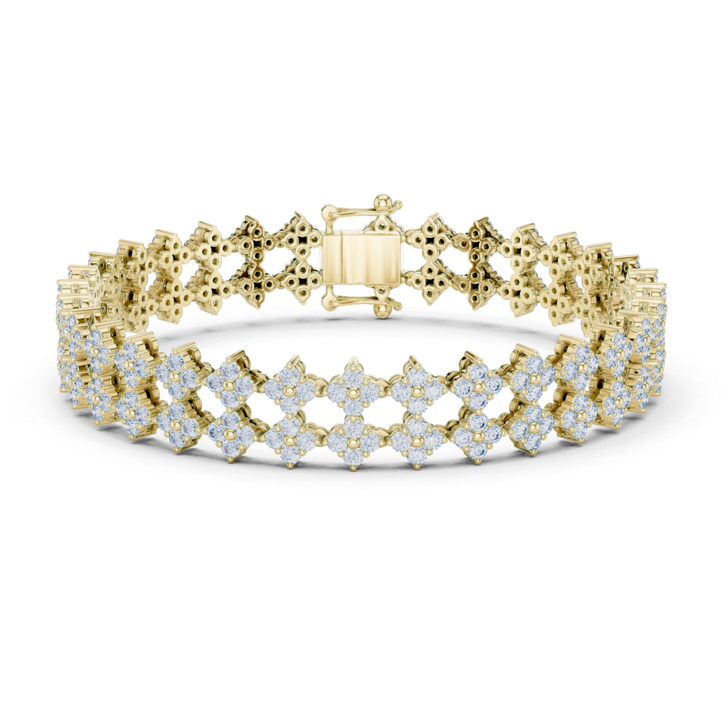 5.12CTW Round Diamond Flower Cluster Openwork Bracelet - Yellow Gold