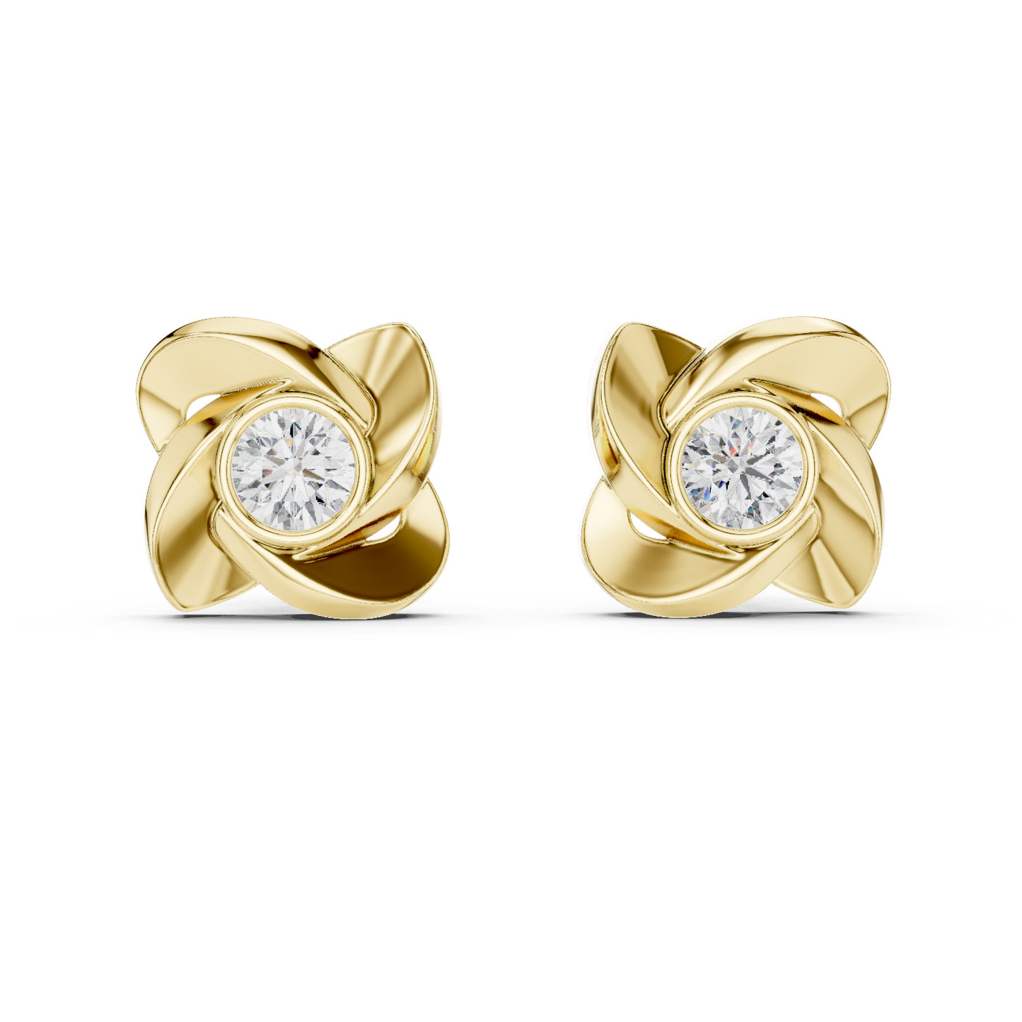 1.8ctw Round Diamond Bezel Pinwheel Floral Stud Earrings - Solid Gold