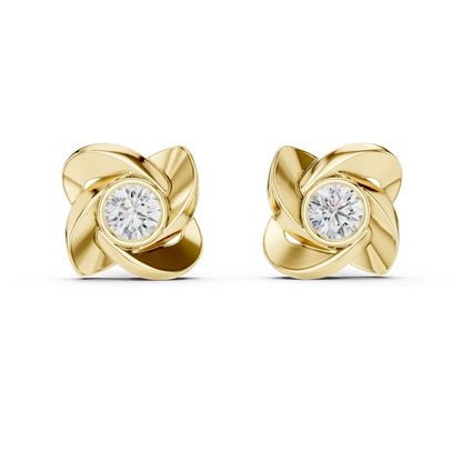 1.8ctw Round Diamond Bezel Pinwheel Floral Stud Earrings - Solid Gold