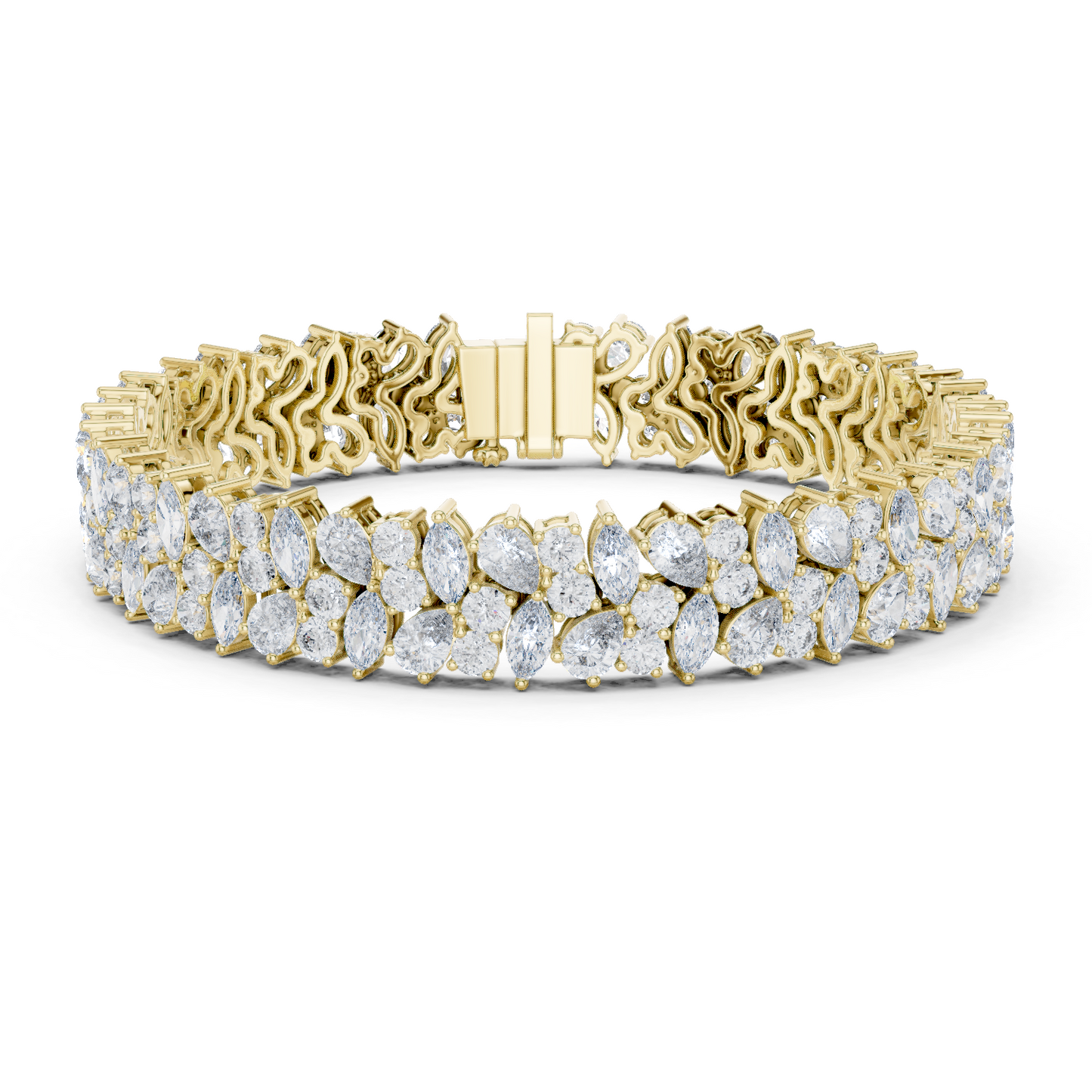 The Botanical Brilliance: Yellow Gold Multi-Shape Diamond "Wildflower" Bracelet