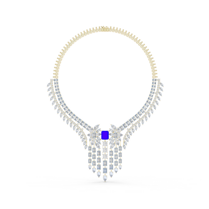 Yellow Gold Royal Blue Statement Necklace | Multi Shape Diamond Choker 82.28ctw