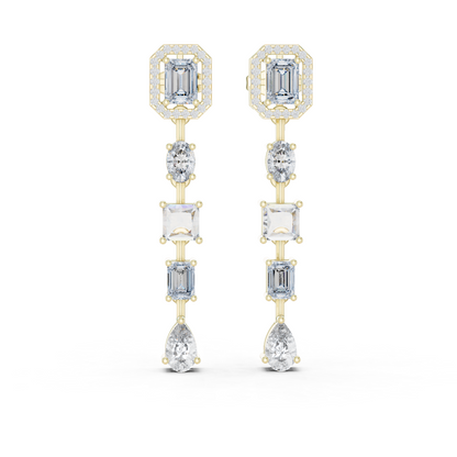 3.10ctw Mixed Shape Multi Diamond Linear Drop Earrings - Yellow Gold