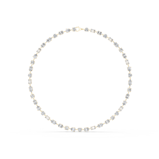 21.49ctw Solid Gold Multi-Cut Diamond Mixed Shape Tennis Choker Necklace