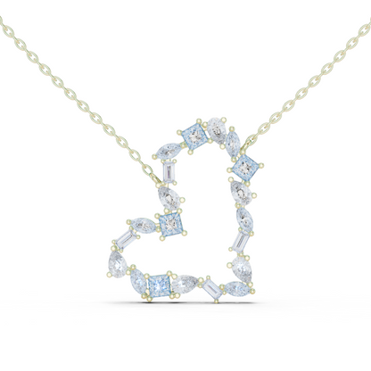 Mosaic Multi-Cut Diamond Open Heart Pendant in White Gold 1.94CTW