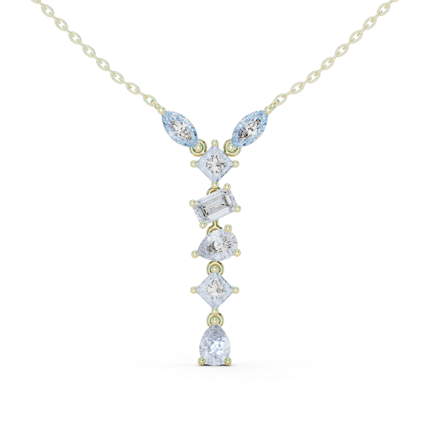 3.5CTW Multi-Shape Diamond Drop Y-Pendent in Yellow Gold