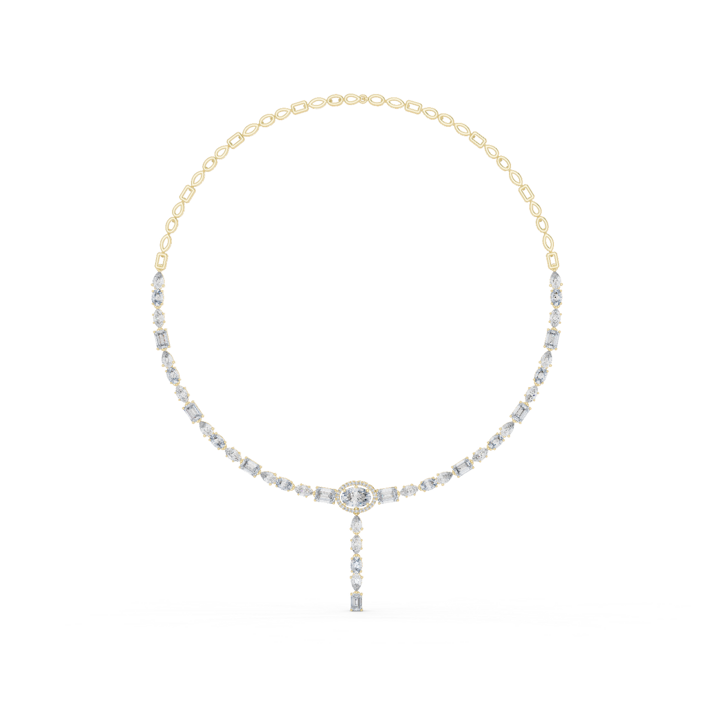 14.27ctw Solid Gold Multi-Cut Diamond Tennis Y-Necklace with Oval Halo