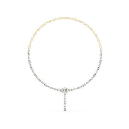 14.27ctw Solid Gold Multi-Cut Diamond Tennis Y-Necklace with Oval Halo