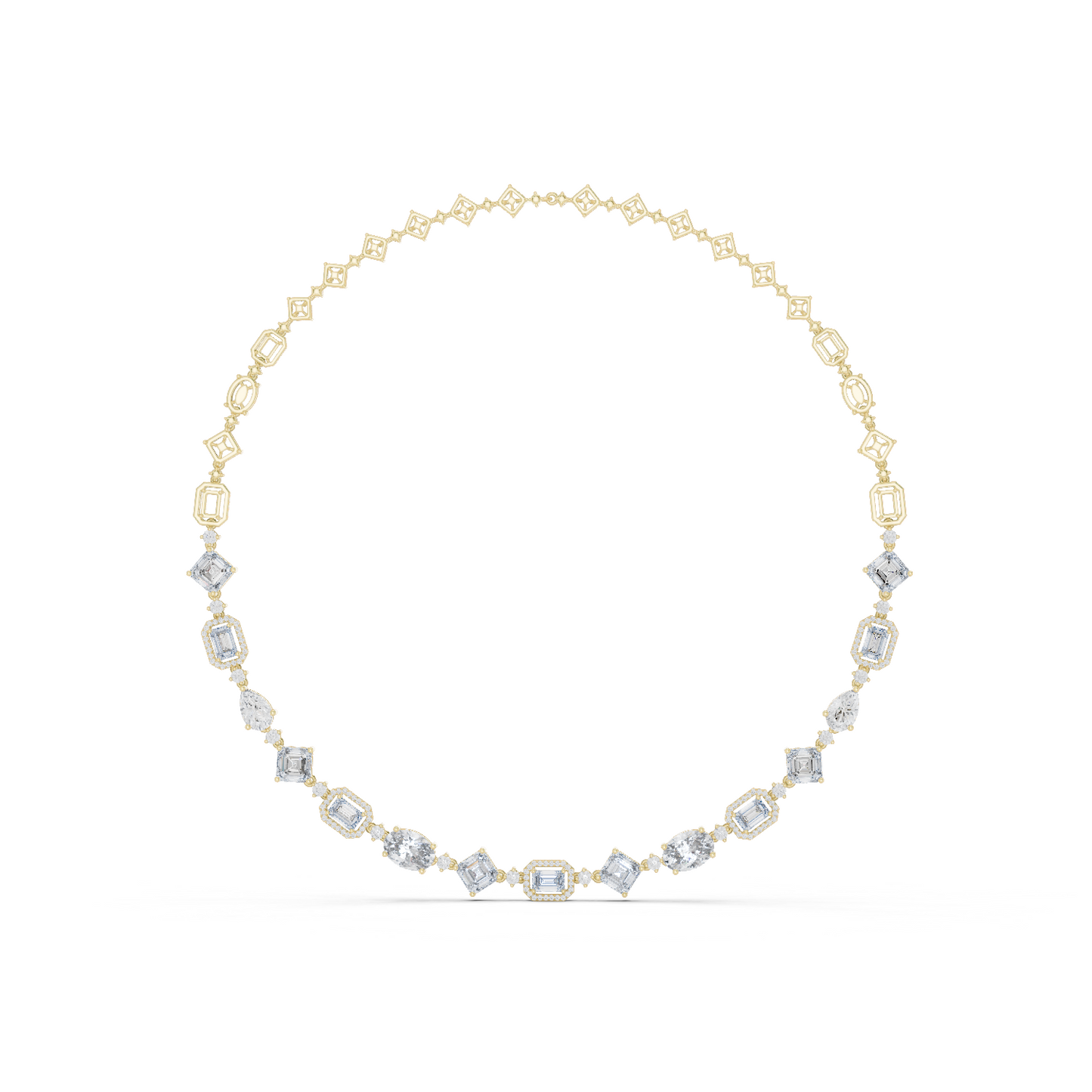18.78ctw Solid Gold Multi-Cut Mixed Shape Diamond Tennis Collar Necklace