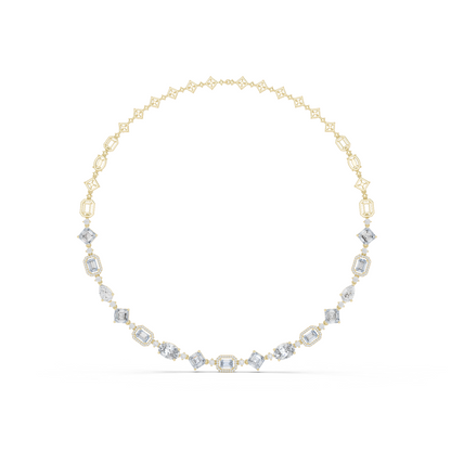 18.78ctw Solid Gold Multi-Cut Mixed Shape Diamond Tennis Collar Necklace
