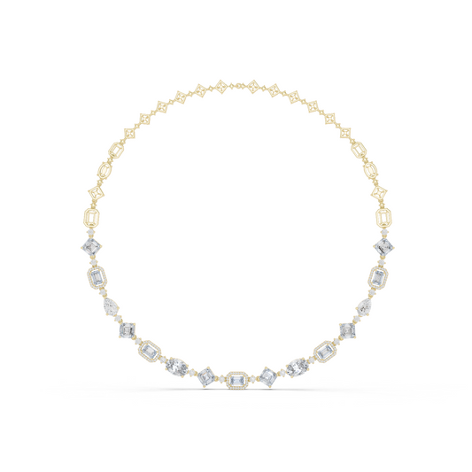 18.78ctw Solid Gold Multi-Cut Mixed Shape Diamond Tennis Collar Necklace