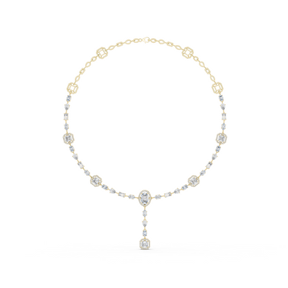 Yellow Gold Multi-Cut Diamond Halo Y-Necklace - 12.06ctw