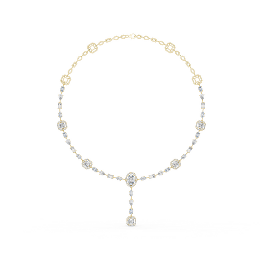 Yellow Gold Multi-Cut Diamond Halo Y-Necklace - 12.06ctw