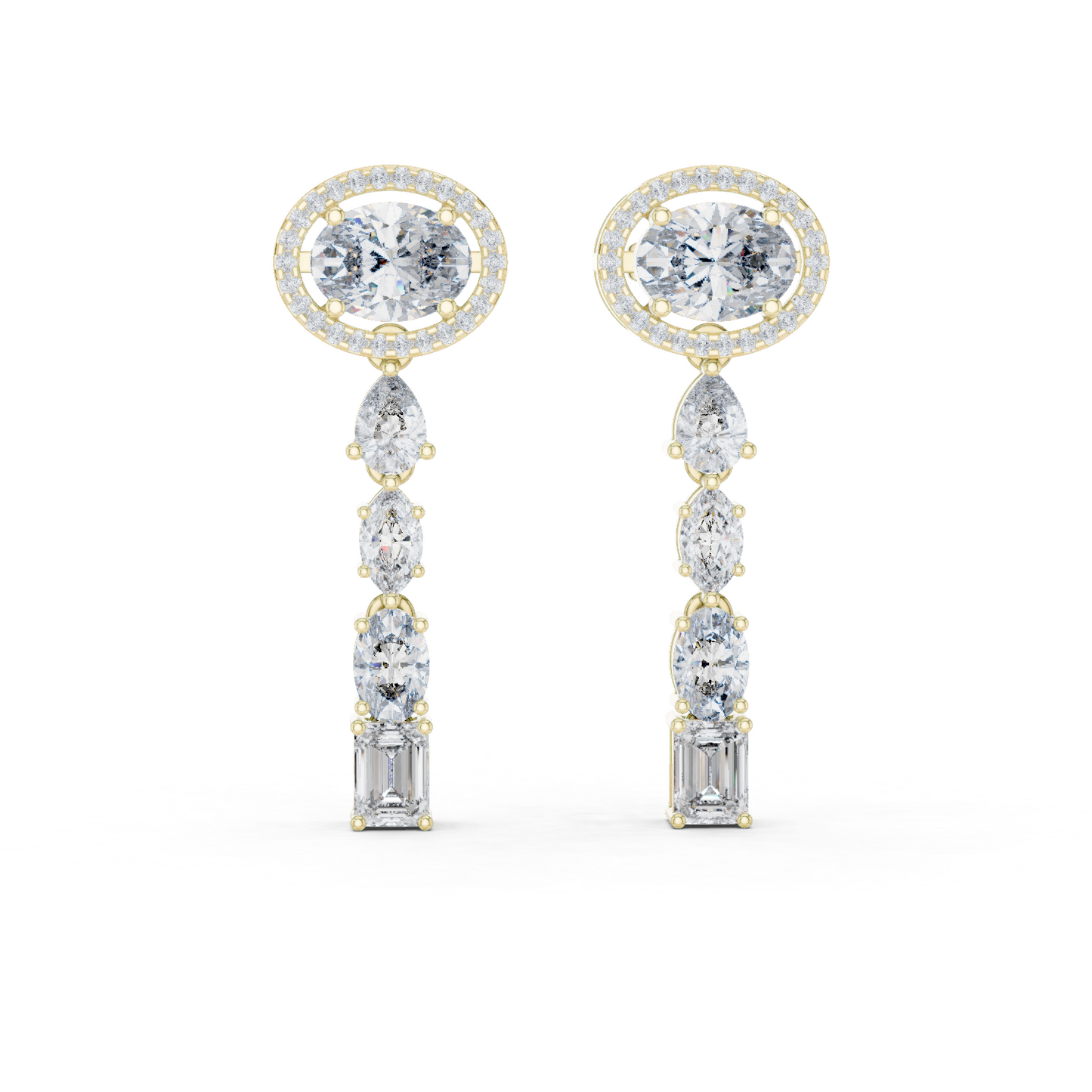 3.34ctw Mixed Shape Multi Diamond Linear Drop Earrings - Yellow Gold