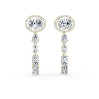 3.34ctw Mixed Shape Multi Diamond Linear Drop Earrings - Yellow Gold