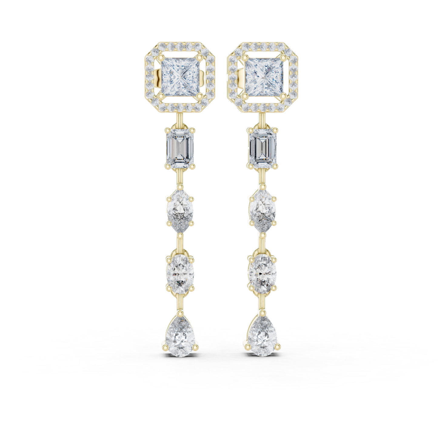 2.81ctw Mixed Shape Multi Diamond Linear Drop Earrings - Yellow Gold