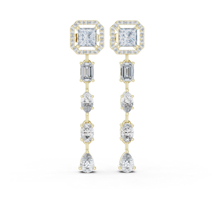 2.81ctw Mixed Shape Multi Diamond Linear Drop Earrings - Yellow Gold