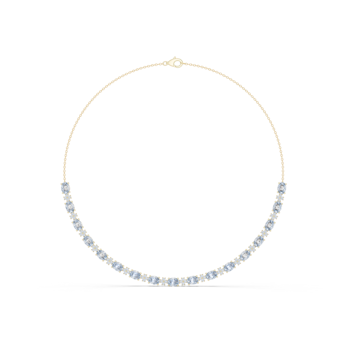 192.7ctw Oval Cut Aquamarine & Diamond Cluster Tennis Necklace in Yellow Gold