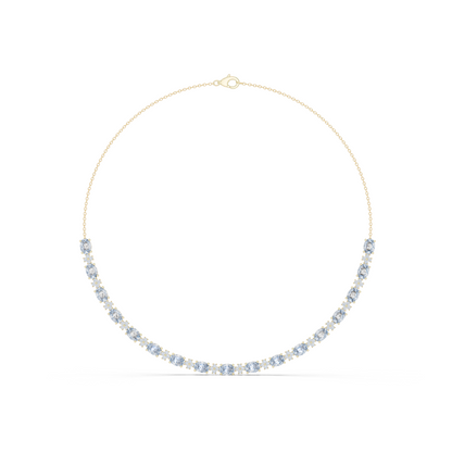 192.7ctw Oval Cut Aquamarine & Diamond Cluster Tennis Necklace in Yellow Gold