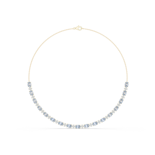 192.7ctw Oval Cut Aquamarine & Diamond Cluster Tennis Necklace in Yellow Gold