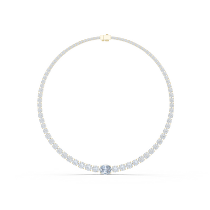 Yellow Gold Graduated Round & Oval Cut Diamond Tennis Necklace 26.82ctw