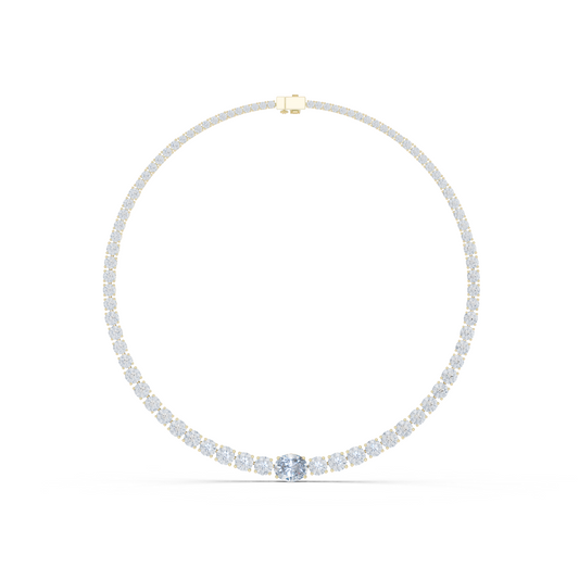 Yellow Gold Graduated Round & Oval Cut Diamond Tennis Necklace 26.82ctw