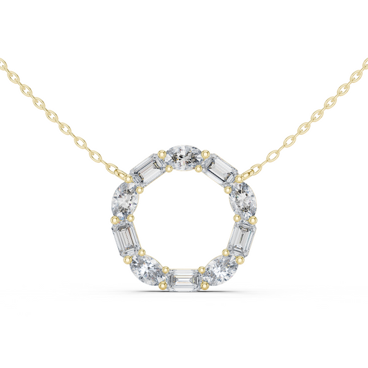 3CTW Emerald and Oval Diamond Circle Eternity Pendant in White Gold