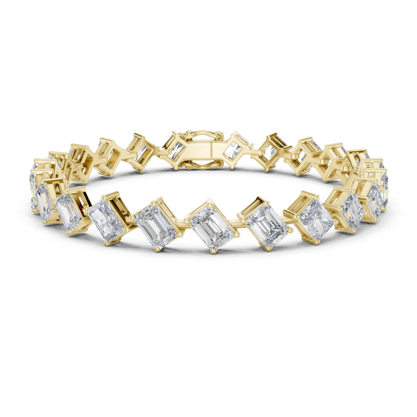 13.73CTW Alternating Diagonal Emerald Cut Diamond Tennis Bracelet in Yellow Gold