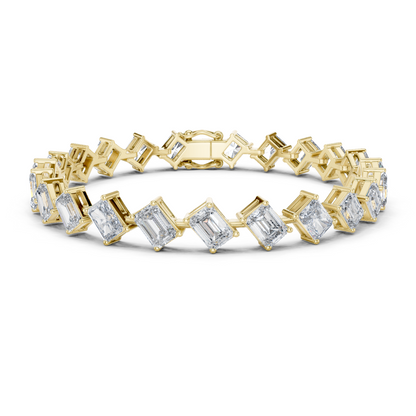 13.73CTW Alternating Diagonal Emerald Cut Diamond Tennis Bracelet in Yellow Gold