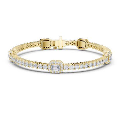 5.28CTW Yellow Gold Emerald Cut Diamond Halo Tennis Bracelet