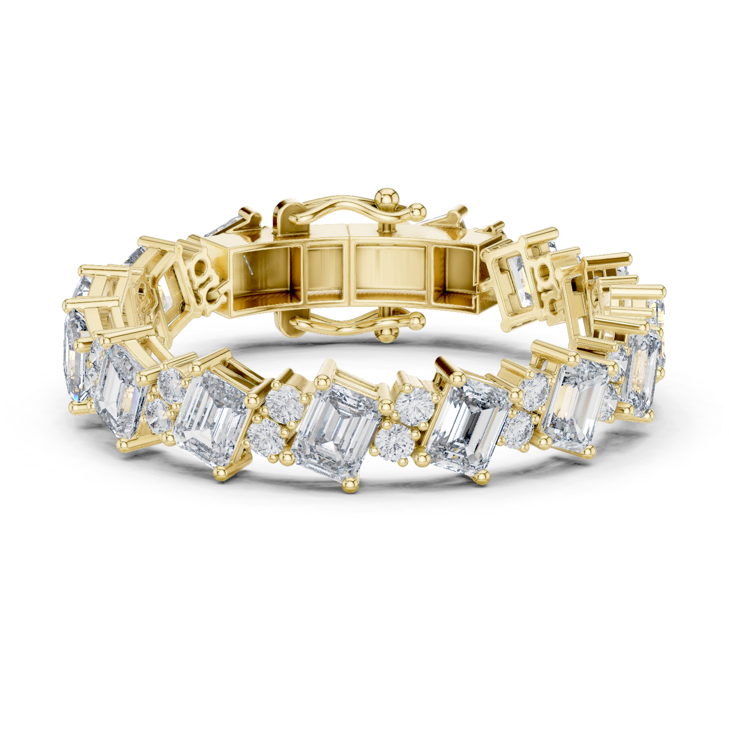 27.44CTW Diagonal Emerald & Round Diamond Bracelet | Solid Gold