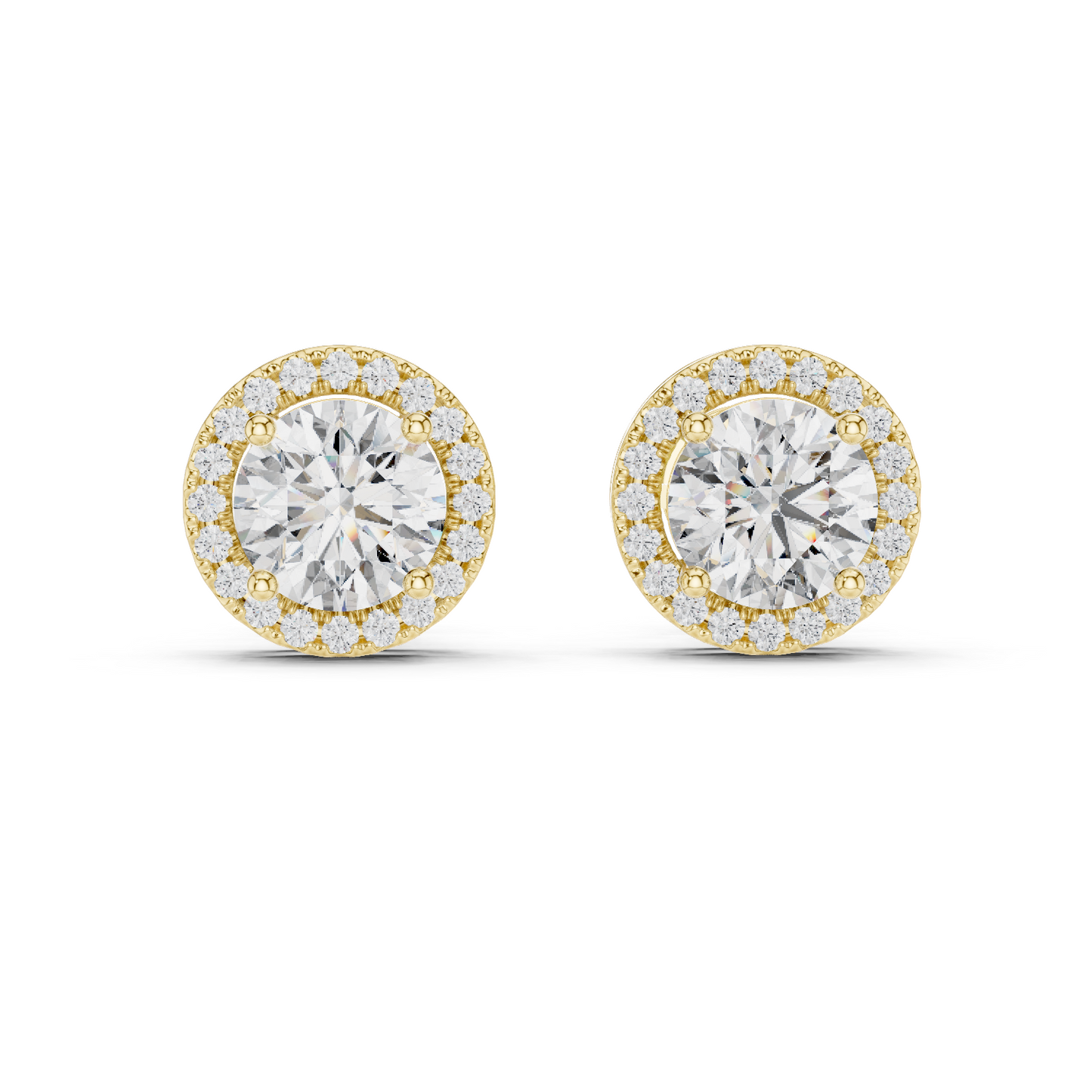 2.9ctw Round Diamond Classic Halo Stud Earrings - Yellow Gold