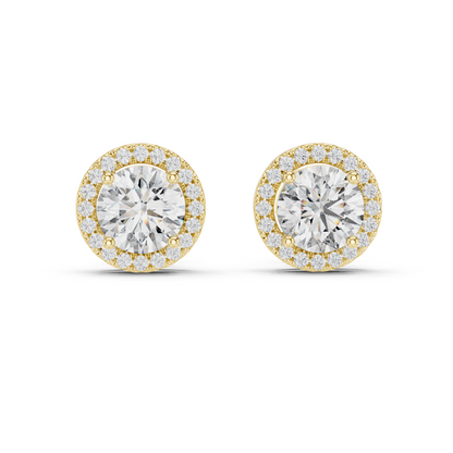 2.9ctw Round Diamond Classic Halo Stud Earrings - Yellow Gold