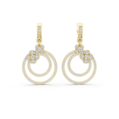 1.08 CTW Diamond Floral Orbit Double Hoop Drop Earrings in Gold