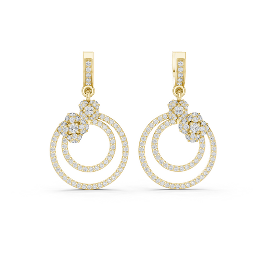 1.08 CTW Diamond Floral Orbit Double Hoop Drop Earrings in Gold