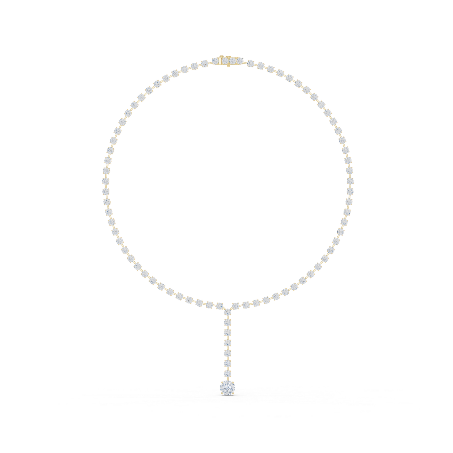 27.65ctw Solid Gold Round Cut Diamond Tennis Y-Necklace with Drop