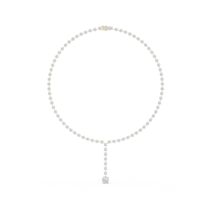 27.65ctw Solid Gold Round Cut Diamond Tennis Y-Necklace with Drop