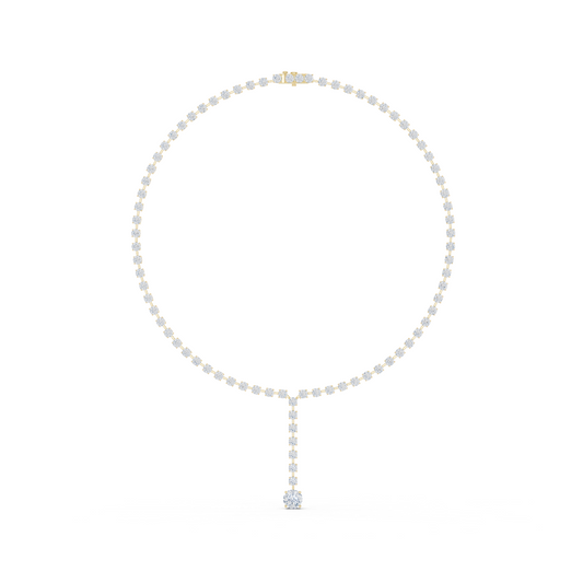 27.65ctw Solid Gold Round Cut Diamond Tennis Y-Necklace with Drop