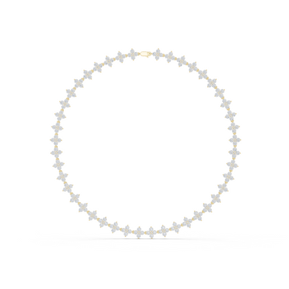 Yellow Gold Sparkling Crystal Quatrefoil Flower Tennis Necklace 19.8ctw