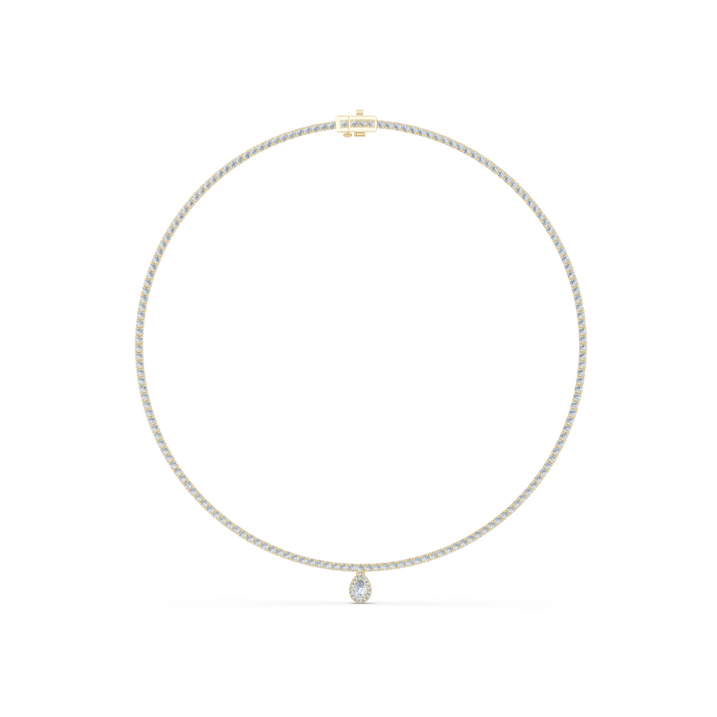 4.53ctw Yellow Gold Diamond Tennis Necklace with Pear-Cut Drop Pendant Necklace