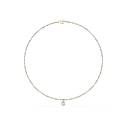 4.53ctw Yellow Gold Diamond Tennis Necklace with Pear-Cut Drop Pendant Necklace